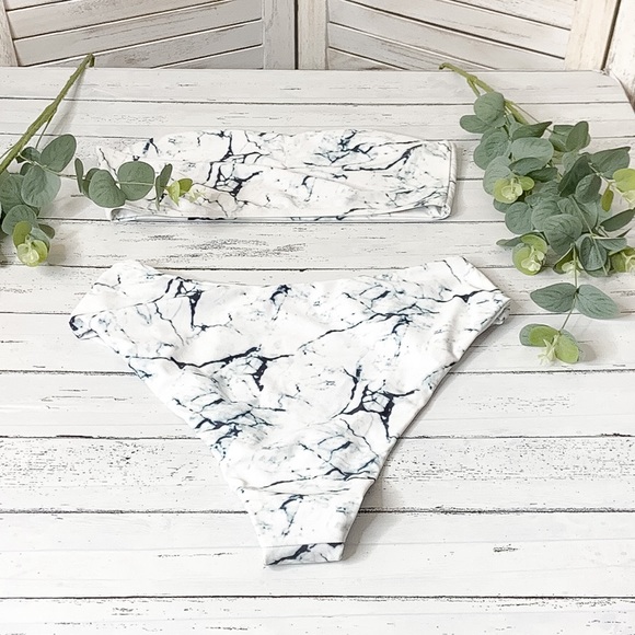 ZAFUL | Marble Print High Waisted Bandeau Bikini - Picture 5 of 7